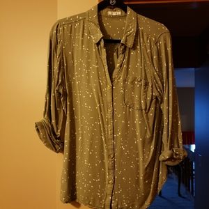 Olive and white "paint splatter" button down